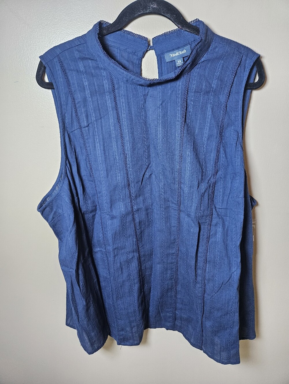 Modcloth Navy Blue Lightweight Sleeveless Tank Blouse Plus 3X NEW Keyhole